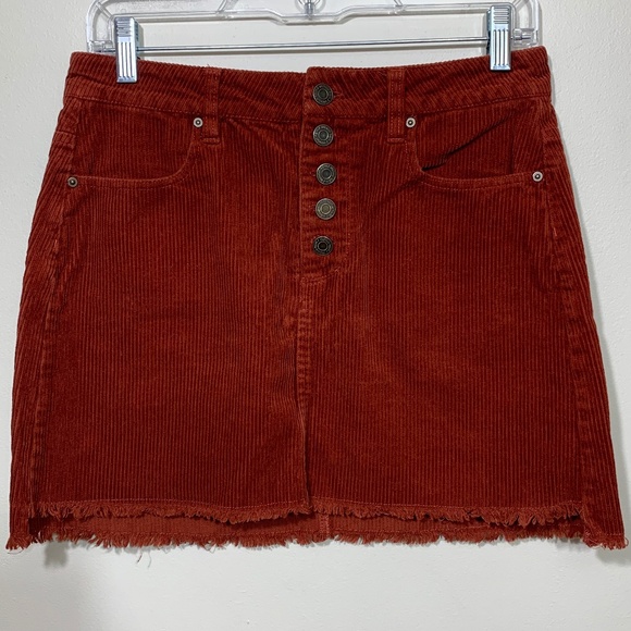 Indigo Rein Dresses & Skirts - Indigo Rein Corduroy Mini Skirt Womens 5/26 Rust Orange ButtonFront Raw Hem Boho
